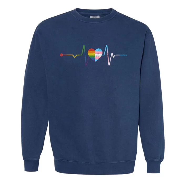 Heartbeat With Rainbow Flag Lgbt Garment-Dyed Sweatshirt