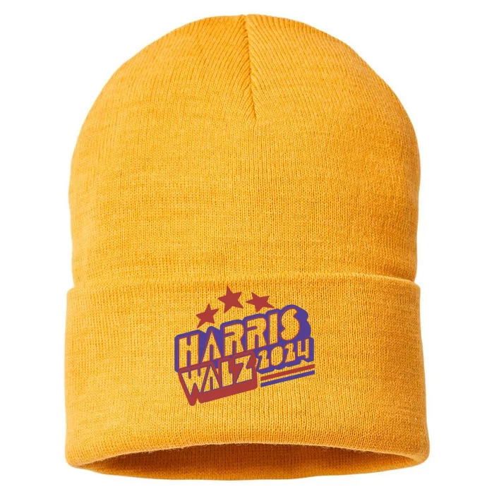 Harris Walz Retro Vibe Kamala Harris Election 2024 Sustainable Knit Beanie