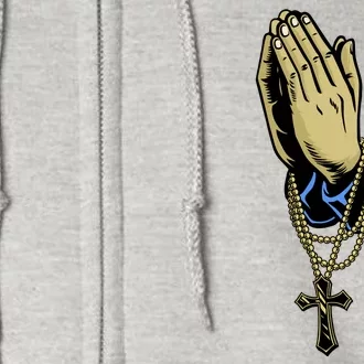 Hand With Rosary Praying Cross Full Zip Hoodie