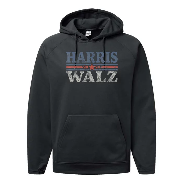 Harris Waltz2024 Retro Stripe Kamala Harris Tim Waltz24 Performance Fleece Hoodie