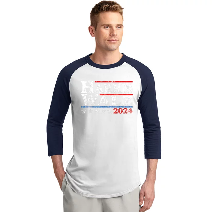 Harris Waltz2024 Retro Stripe Kamala Harris Tim Waltz24 Baseball Sleeve Shirt