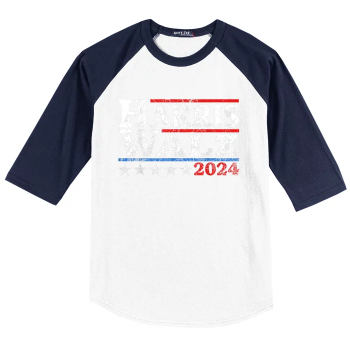 Harris Waltz2024 Retro Stripe Kamala Harris Tim Waltz24 Baseball Sleeve Shirt