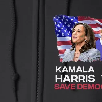 Harris Walz Save Democracy 2024 Kamala Harris Tim Walz Full Zip Hoodie