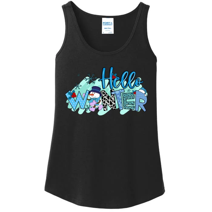 Hello Winter Snowman Christmas Snowflake Gift Ladies Essential Tank