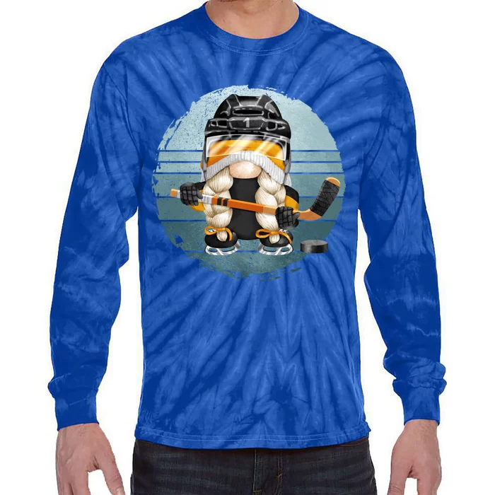 Hockey Winter Sports Vintage Ice Hockey Gnome Meaningful Gift Tie-Dye Long Sleeve Shirt