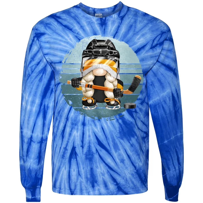 Hockey Winter Sports Vintage Ice Hockey Gnome Meaningful Gift Tie-Dye Long Sleeve Shirt