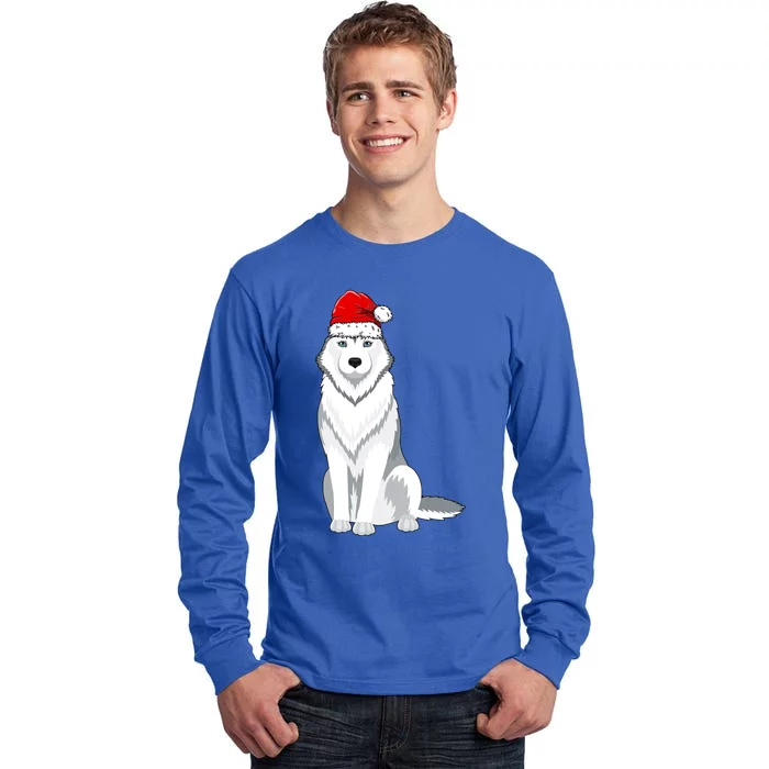 Husky Wearing Santa Hat Xmas Husky Dog Lover Christmas Cool Gift Tall Long Sleeve T-Shirt