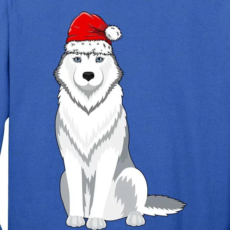 Husky Wearing Santa Hat Xmas Husky Dog Lover Christmas Cool Gift Tall Long Sleeve T-Shirt