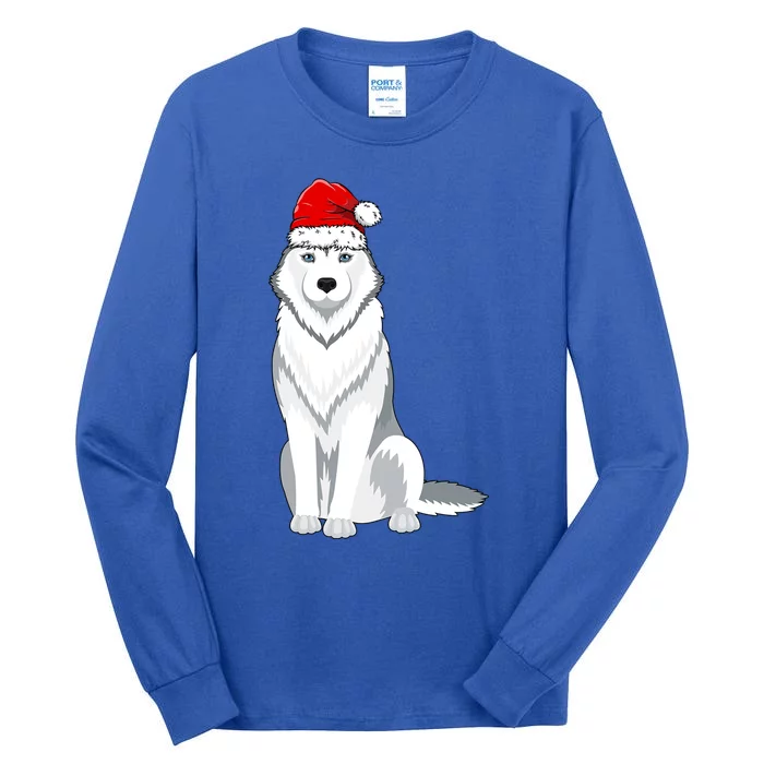 Husky Wearing Santa Hat Xmas Husky Dog Lover Christmas Cool Gift Tall Long Sleeve T-Shirt