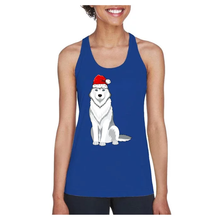 Husky Wearing Santa Hat Xmas Husky Dog Lover Christmas Cool Gift Women's Racerback Tank