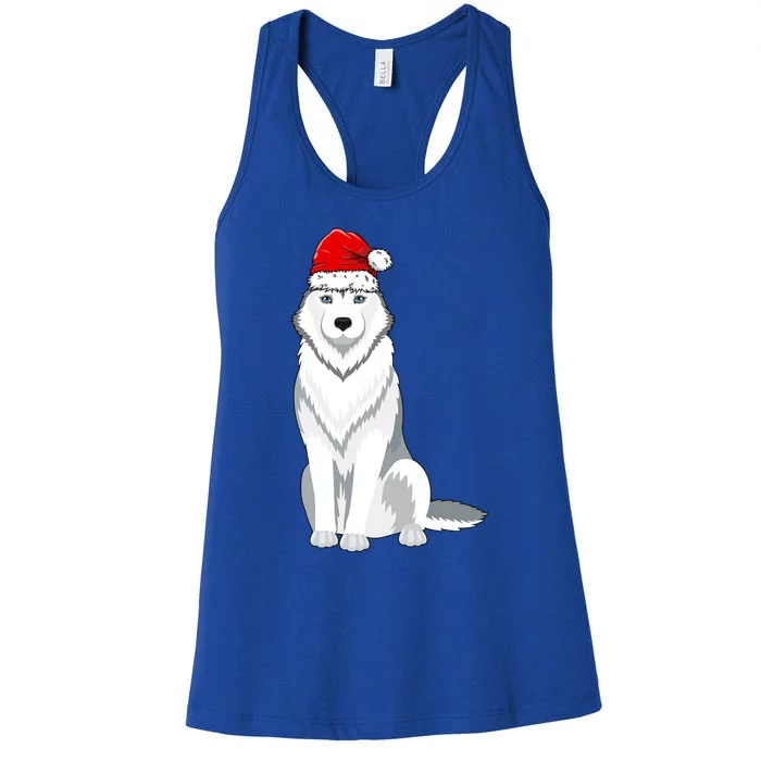 Husky Wearing Santa Hat Xmas Husky Dog Lover Christmas Cool Gift Women's Racerback Tank