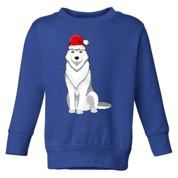 Husky Wearing Santa Hat Xmas Husky Dog Lover Christmas Cool Gift Toddler Sweatshirt