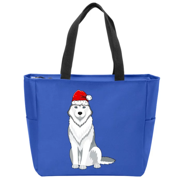 Husky Wearing Santa Hat Xmas Husky Dog Lover Christmas Cool Gift Zip Tote Bag