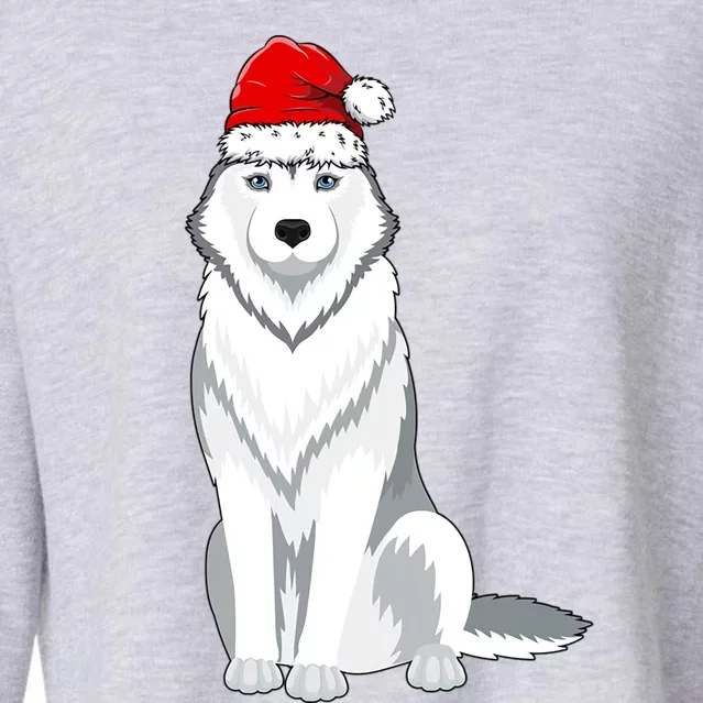 Husky Wearing Santa Hat Xmas Husky Dog Lover Christmas Cool Gift Cropped Pullover Crew