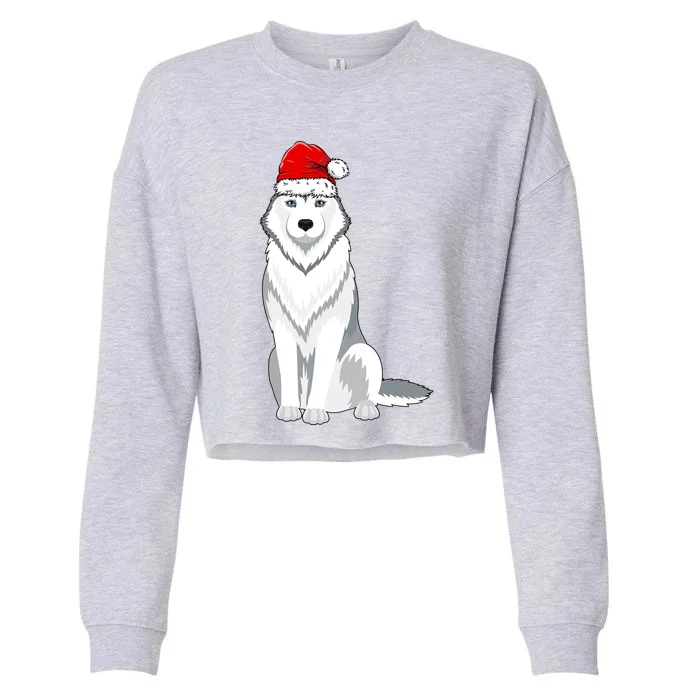 Husky Wearing Santa Hat Xmas Husky Dog Lover Christmas Cool Gift Cropped Pullover Crew