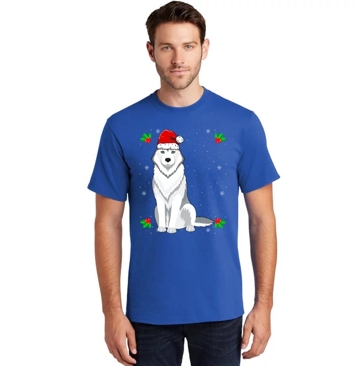 Husky Wearing Santa Hat Xmas Christmas Husky Dog Lover Cute Gift Tall T-Shirt