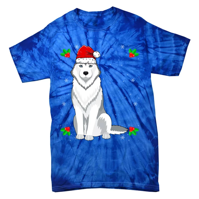 Husky Wearing Santa Hat Xmas Christmas Husky Dog Lover Cute Gift Tie-Dye T-Shirt