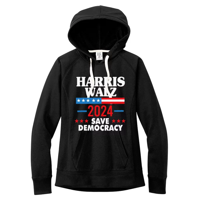 Harris Walz Save Democracy Women's Fleece Hoodie