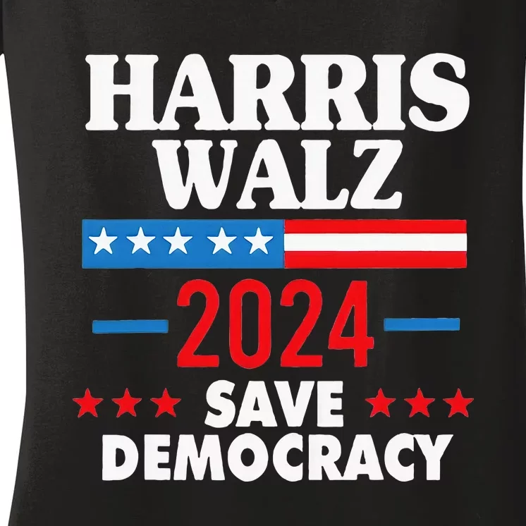 Harris Walz Save Democracy Women's V-Neck T-Shirt