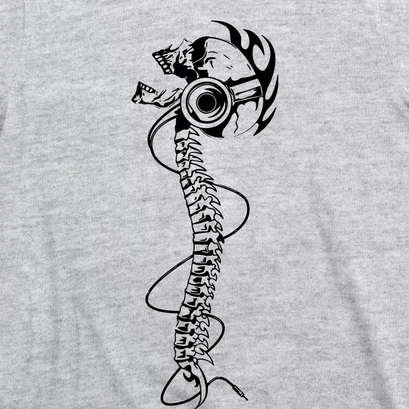 Headphone Wearing Skull Spine T-Shirt