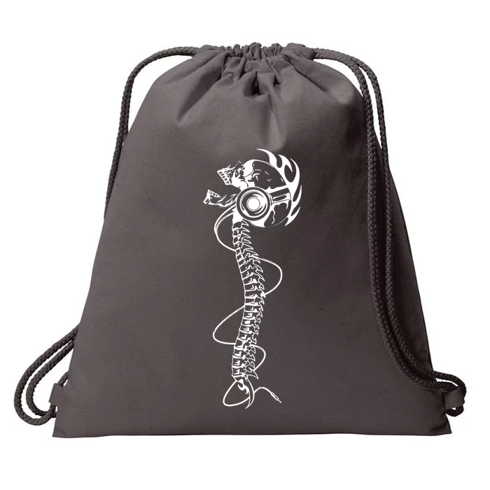 Headphone Wearing Skull Spine Drawstring Bag