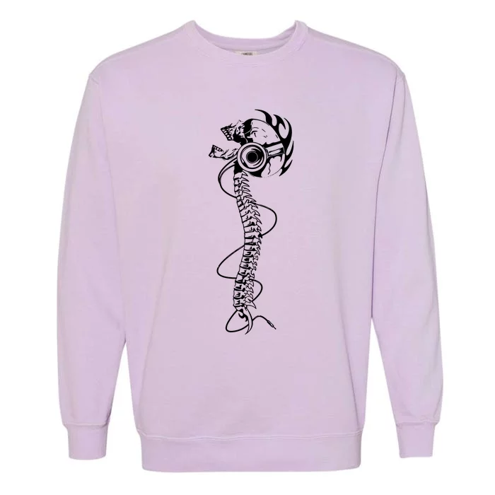 Headphone Wearing Skull Spine Garment-Dyed Sweatshirt