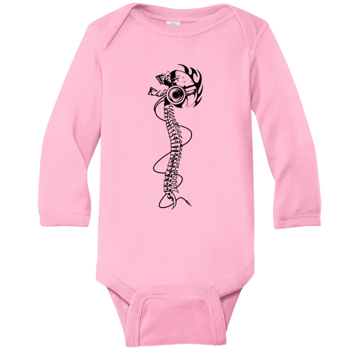 Headphone Wearing Skull Spine Baby Long Sleeve Bodysuit