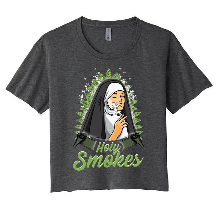 Holy Weed Smokes Funny Nun Women's Crop Top Tee