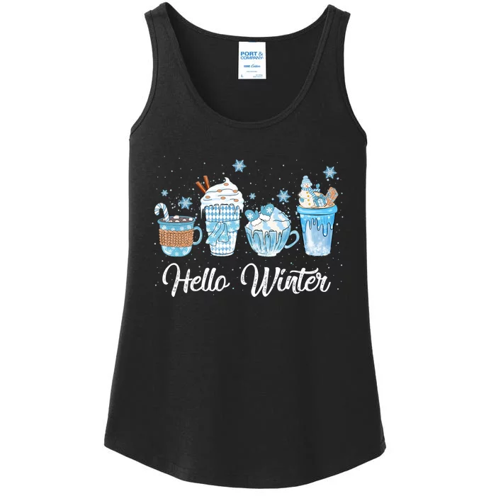 Hello Winter Sweet Cozy Coffee Lovers Snowman Christmas Ladies Essential Tank