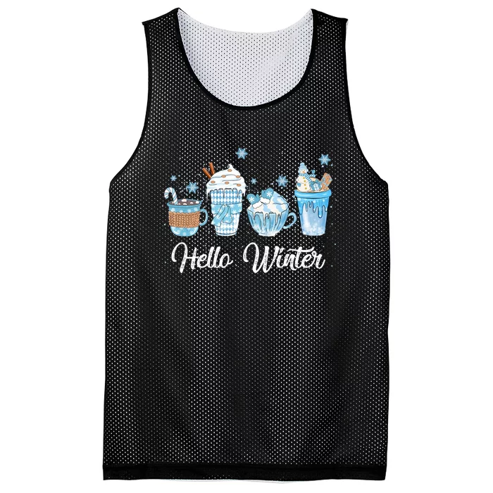 Hello Winter Sweet Cozy Coffee Lovers Snowman Christmas Mesh Reversible Basketball Jersey Tank