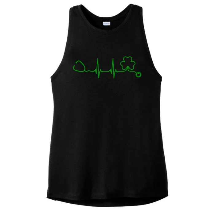 Heartbeat With Shamrock Stethoscope St Patricks Day Nurse Great Gift Ladies Tri-Blend Wicking Tank