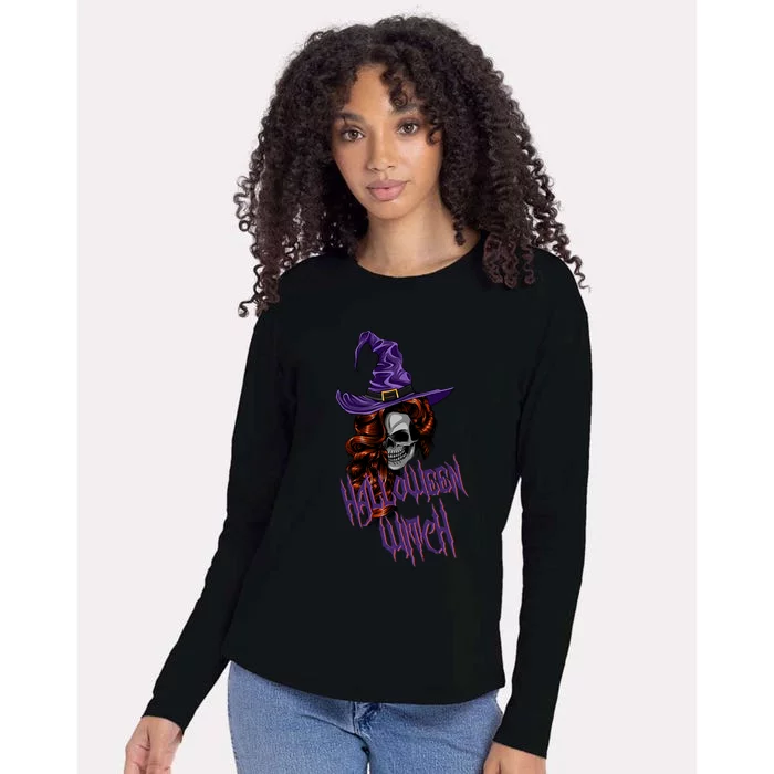 Halloween Witch Scary Halloween Skull Witch Skeleton Gift Womens Cotton Relaxed Long Sleeve T-Shirt