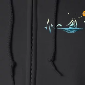 Heartbeat With Sailboat Tropical Palm Trees Beach Island Full Zip Hoodie