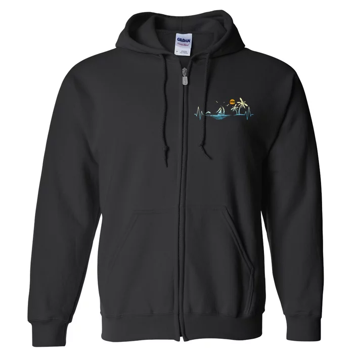 Heartbeat With Sailboat Tropical Palm Trees Beach Island Full Zip Hoodie