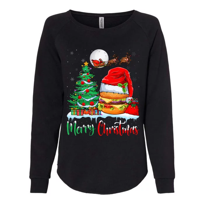 Hamburger Wearing Santa Hat Xmas Merry Christmas Hamburger Womens California Wash Sweatshirt