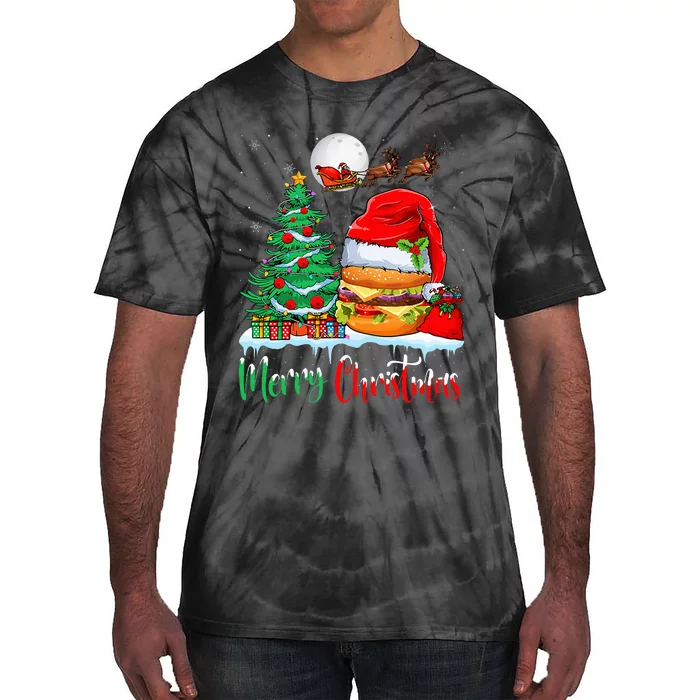 Hamburger Wearing Santa Hat Xmas Merry Christmas Hamburger Tie-Dye T-Shirt