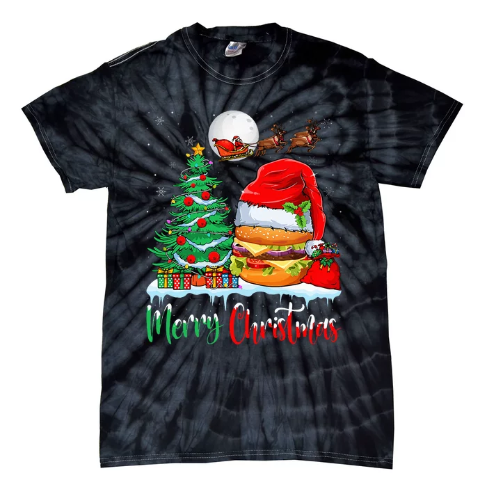 Hamburger Wearing Santa Hat Xmas Merry Christmas Hamburger Tie-Dye T-Shirt