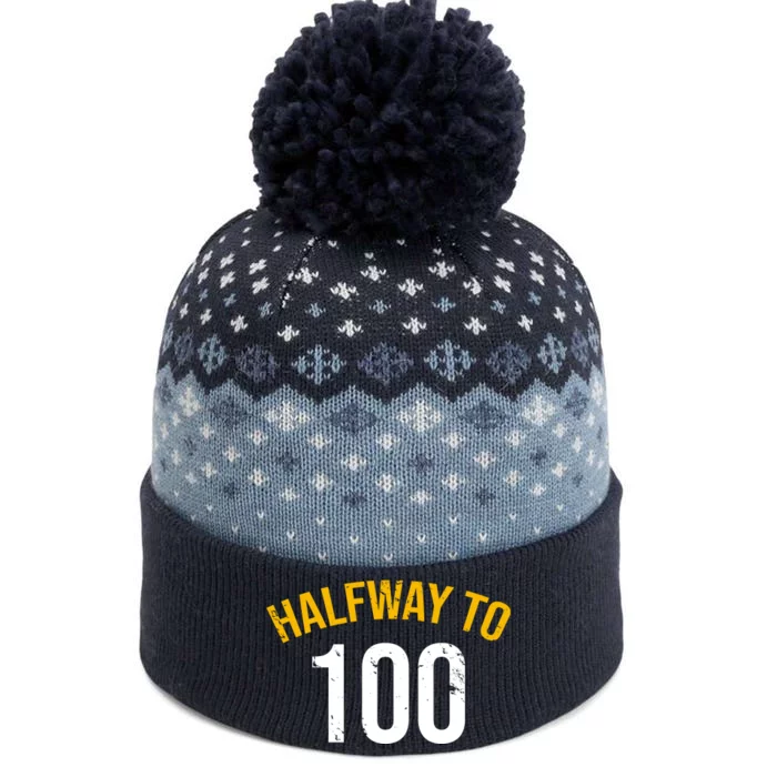 Half Way To 100, Funny 50th Birthday Joke The Baniff Cuffed Pom Beanie