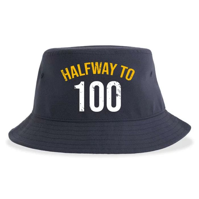 Half Way To 100, Funny 50th Birthday Joke Sustainable Bucket Hat