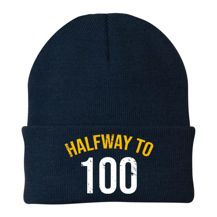 Half Way To 100, Funny 50th Birthday Joke Knit Cap Winter Beanie