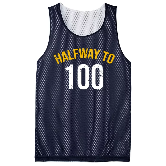 Half Way To 100, Funny 50th Birthday Joke Mesh Reversible Basketball Jersey Tank