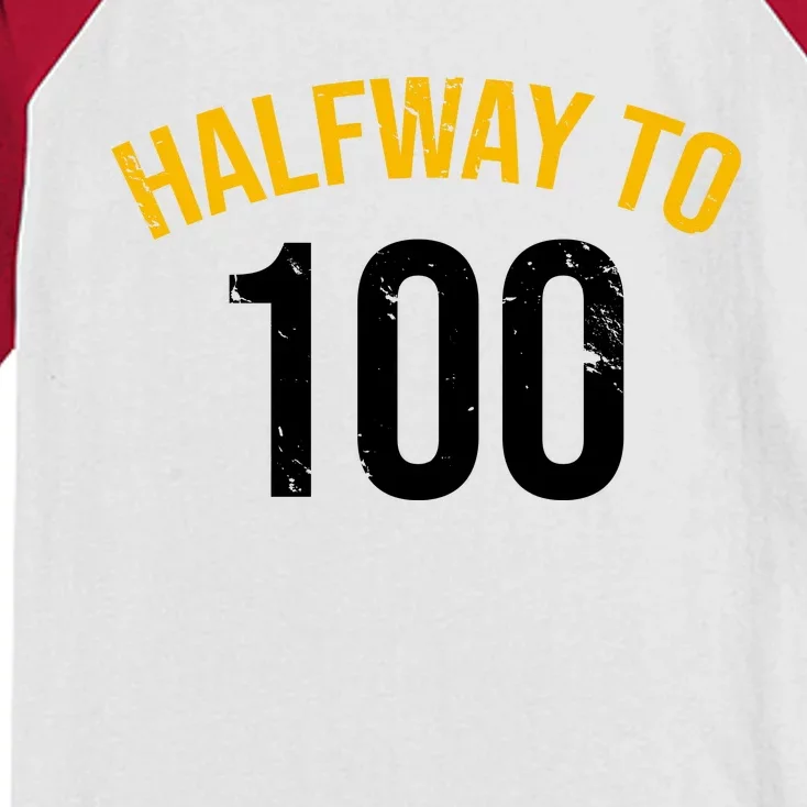 Half Way To 100, Funny 50th Birthday Joke Kids Colorblock Raglan Jersey