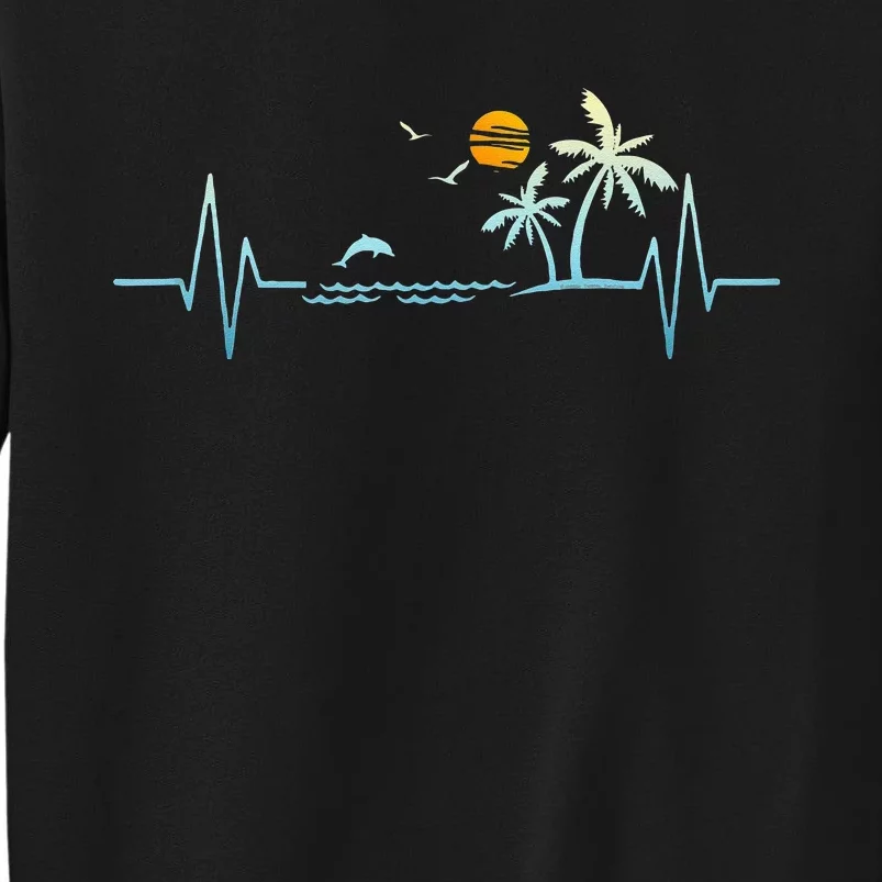 Heartbeat With Tropical Palm Trees Beach Island Sunset Tall Sweatshirt