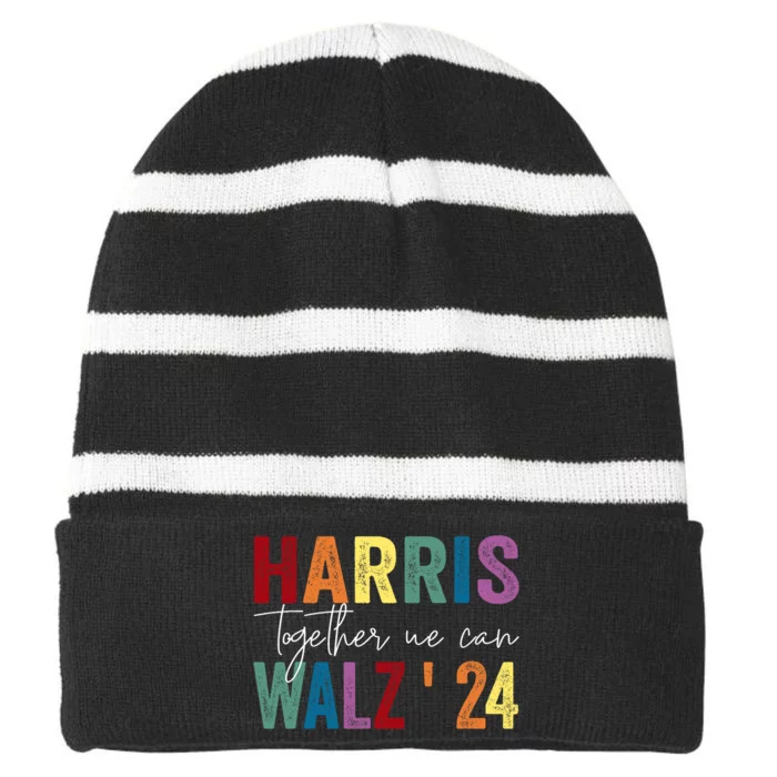 Harris Walz Together We Can Election Lgbt Harris Walz Waltz Striped Beanie with Solid Band