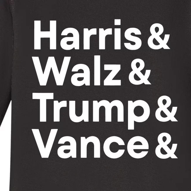 Harris Walz Trump Vance Election President 2024 Vote Baby Long Sleeve Bodysuit