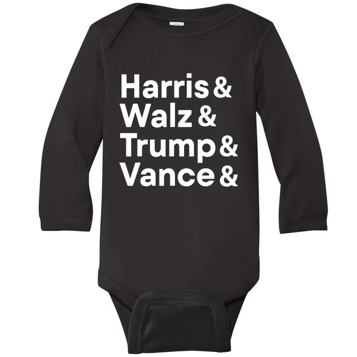 Harris Walz Trump Vance Election President 2024 Vote Baby Long Sleeve Bodysuit