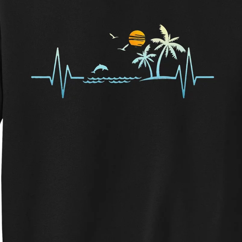 Heartbeat with Tropical Palm Trees Beach Island Sunset Sweatshirt