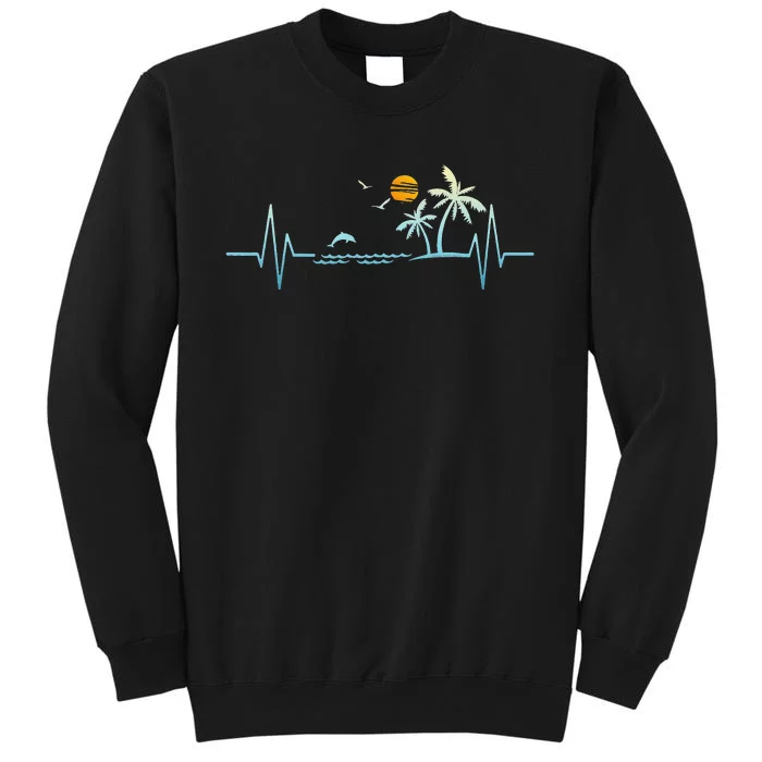 Heartbeat with Tropical Palm Trees Beach Island Sunset Sweatshirt