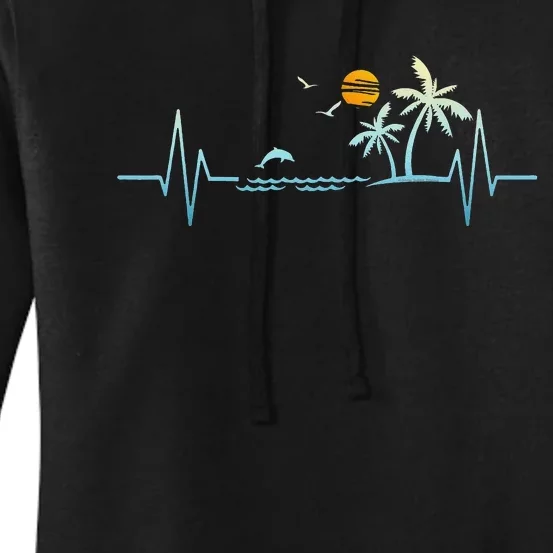 Heartbeat with Tropical Palm Trees Beach Island Sunset Women's Pullover Hoodie