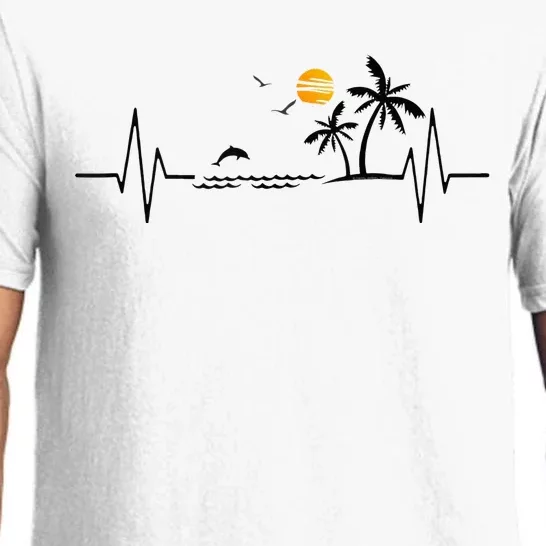 Heartbeat With Tropical Palm Trees Beach Island And Dolphin Pajama Set